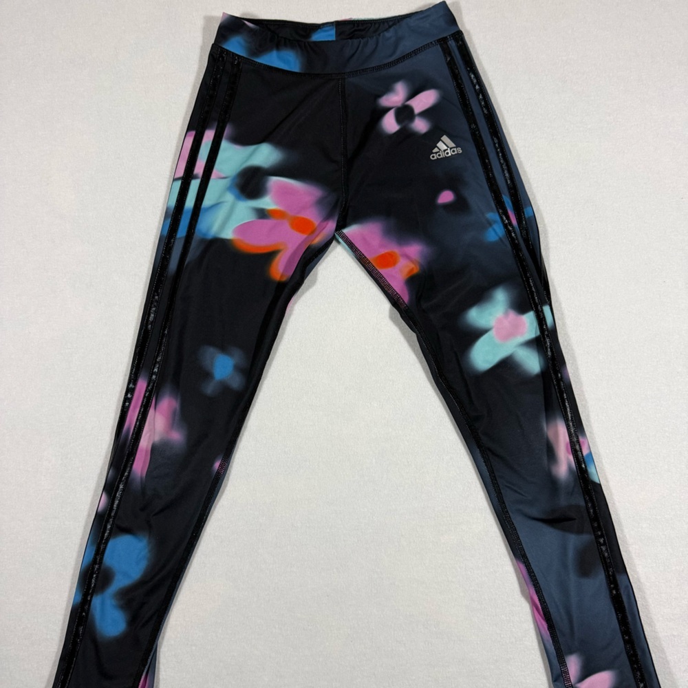 Adidas Girls’ Allover Print Blur Floral Tights Size Medium 10/12 VGUC